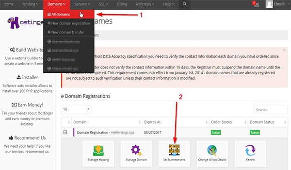 Đổi tên NameServer tại trang Hosting