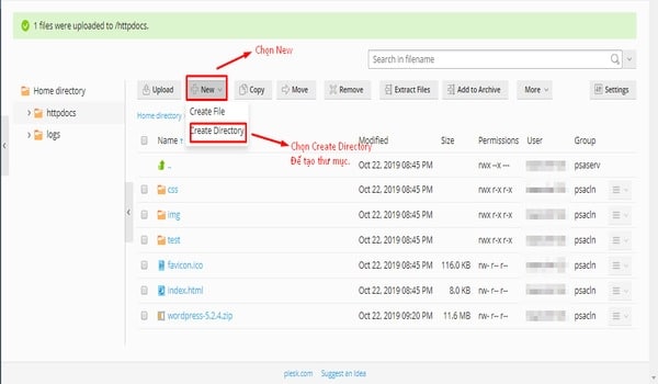 Plesk là gì? Giao diện tạo thư mục hiện ra, bạn gõ tên thư mục cần tạo và click OK để hoàn tất.