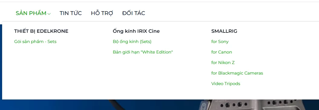 Giao diện menu Mega