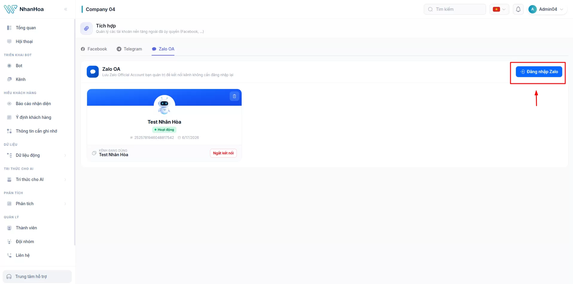 Tích hợp Zalo Official Account