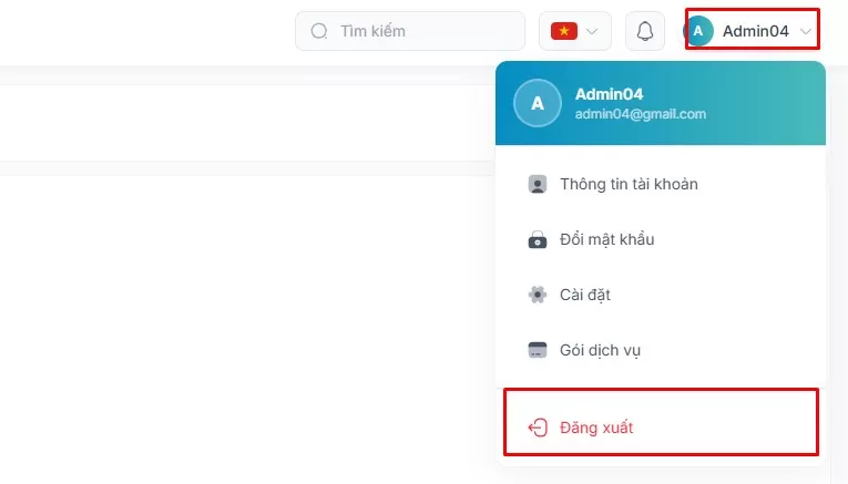 Chọn Đăng xuất trong menu tài khoản