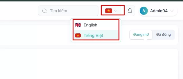 Chọn ngôn ngữ Tiếng Việt hoặc English