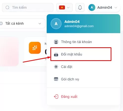 Chọn Đổi mật khẩu trong menu tài khoản